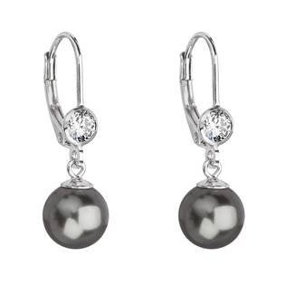 EG2074-GR Stříbrné náušnice s perlou a kameny Crystals from Swarovski® Grey