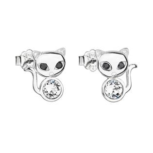 EG2509-CR Stříbrné náušnice pecka s krystaly Swarovski bílá kočka