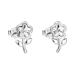 EG2515-CR Stříbrné náušnice pecka s krystaly Swarovski bílá kytička