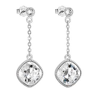 EG2536-CR Stříbrné náušnice visací s krystaly Swarovski bílý kosočtverec