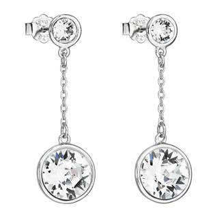 EG2540 Stříbrné náušnice visací s krystaly Swarovski bílé kulaté