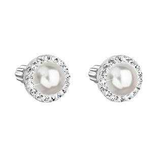 EG2816-CR Stříbrné náušnice pecka s krystaly Swarovski a bílou perlou