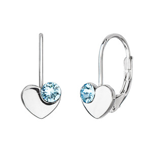 EG2886-AQ Stříbrné náušnice srdíčka se Swarovski krystaly, Aqua