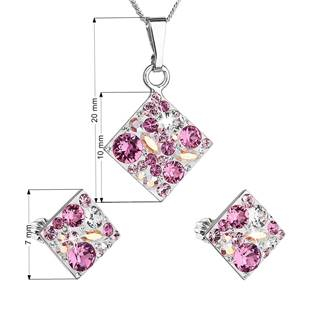 EG3053-RO Sada šperků - čtverce s kameny Crystals from Swarovski® Rose