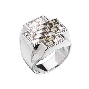 EG5049-56 Stříbrný prsten kříž s kameny Crystals from Swarovski® Black Diamond, vel: 56