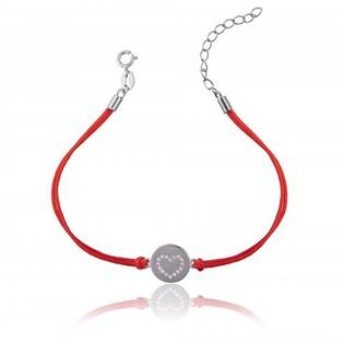 IT0012-R Červený náramek se stříbrným přívěškem, destička se srdíčkem