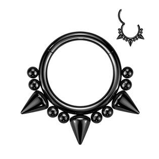 K01066K-1210 Černý piercing kruh segment s hroty