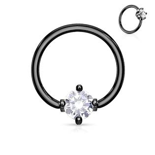 K1021-KC Černý piercing - kruh s kamínkem, čirá barva