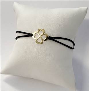 KA1726K-GD Černý textilní náramek čtyřlístek zlacený, Ag 925