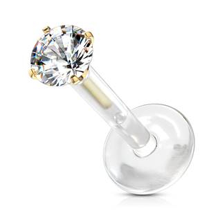 LB0028GDC-120603 Zlacený piercing do brady BioFlex, 3 mm zirkon
