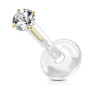 LB0028GDC-120802 Zlacený piercing do brady BioFlex, 2 mm zirkon