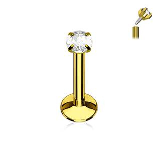LB01081GD-1206 Piercing do brady zlacený, čirý kamínek