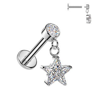 LB1152 Piercing do ucha - labreta se zavěšenou hvězdičkou