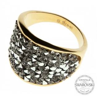 LV1002-CAL-52 Zlacený ocelový prsten s krystaly Crystals from Swarovski®, Crystal