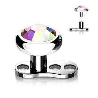 MD028AB-04 Kompletní microdermal piercing 1,2 mm - duhový kamínek 4 mm