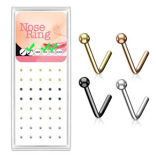 N0000-37 Sada 40ti piercingů do nosu s kuličkou, tl. 0,8 mm