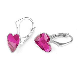 NB-0202-FU Stříbrné náušnice se srdcem Crystals from Swarovski® Fuchsia