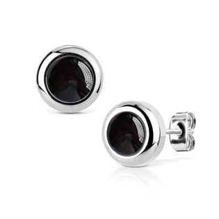 NB011-08 Ocelové náušnice Black Agate 8mm
