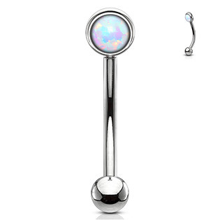 OB0003WH-1208 Piercing do obočí, bílý opál 1,2 x 8 mm