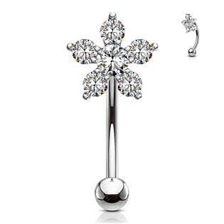 OB0006-C Piercing do obočí kytička, čiré zirkony