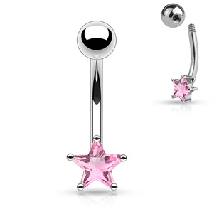 OB01044-P Piercing do obočí - hvězda, růžová barva