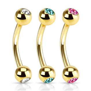 OB01088-Q Pozlacený piercing do obočí s kamínky