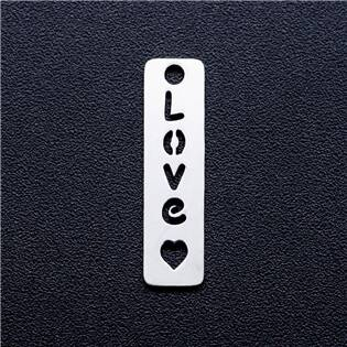 OK1371-ST Ocelový přívěšek -  destička s textem LOVE + srdce