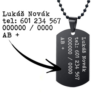 OPD501 Černá vojenská známka - dog tag + kuličkový řetízek