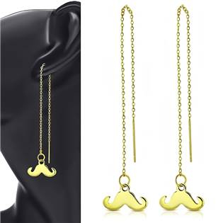 OPN1354-GD Provlékací zlacené ocelové náušnice mustache