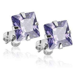 OPN1608 Ocelové náušnice - světle fialové zirkony 6x6 mm