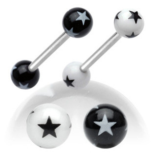PJ01048-K Piercing do jazyku s hvězdami, barva černá