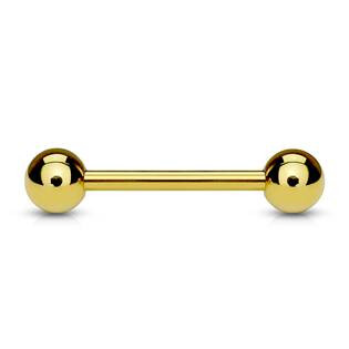PJ01056-1616 Pozlacený piercing do jazyka 1,6 x 16 mm, kuličky 6 mm