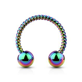 PV1005W-1208 Duhový piercing podkova vroubkovná 1,2 x 8 mm