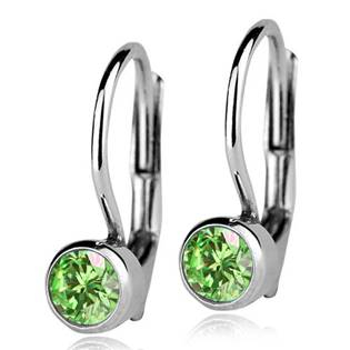ZB23067-LG Stříbrné náušnice se světle zelenými kamínky 4 mm