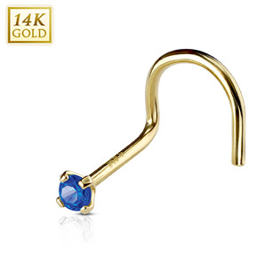 ZL01127B-YG Zlatý piercing do nosu, tmavě modrý zirkon, Au 585/1000