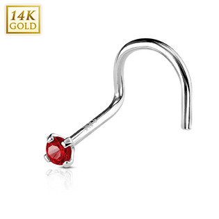ZL01127R-WG Zlatý piercing do nosu, červený zirkon, Au 585/1000