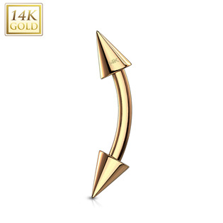ZL01139-1208-YG Zlatý piercing do obočí - kónus, 1,2 x 8 mm, Au 585/1000