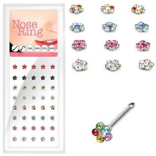N0000-41 Sada 40ti piercingů do nosu, 4mm kytička