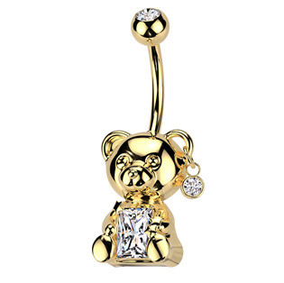 WP0073-GD Zlacený piercing do pupíku medvídek