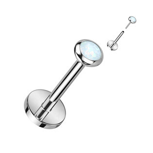 TIT1241-OP17 PUSH IN piercing do brady / ucha TITAN 1,0 x 8 mm, bílý opál