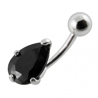 BP01010-K Stříbrný piercing do pupíku - kapka, černý zirkon