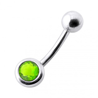 BP01024-G Stříbrný piercing do pupíku, světle zelený zirkon