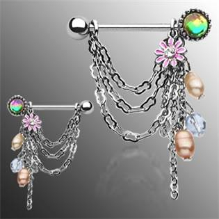 BR01017 Piercing do bradavky - pár, zdobený kamínky
