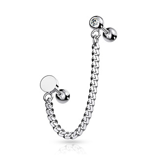 CP1065-RND Cartilage piercing do ucha s řetízkem, kolečko