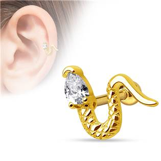 CP1074-GD Zlacená cartilage piercing do ucha - had