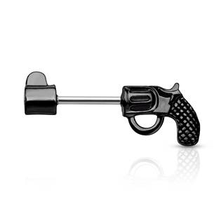 FP1019-K Černý piercing do ucha - náušnice revolver