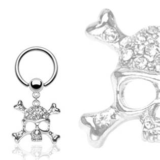 K01009 Piercing - kruh s ozdobnou lebkou 1,2 x 10 mm