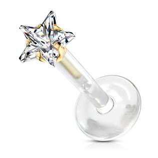 LB0030GDC-1206 Zlacený BioFlex piercing do brady 1,2 x 6 mm, hvězdička