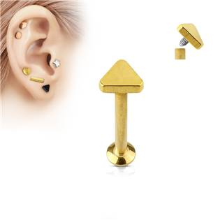 LB1027GD-1206 Zlacený piercing do brady - labreta 1,2 x 6 mm, trojúhelník