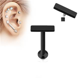 LB1030K-1206 Černý piercing do brady - labreta 1,2 x 6 mm, obdélník 2 x 6 mm